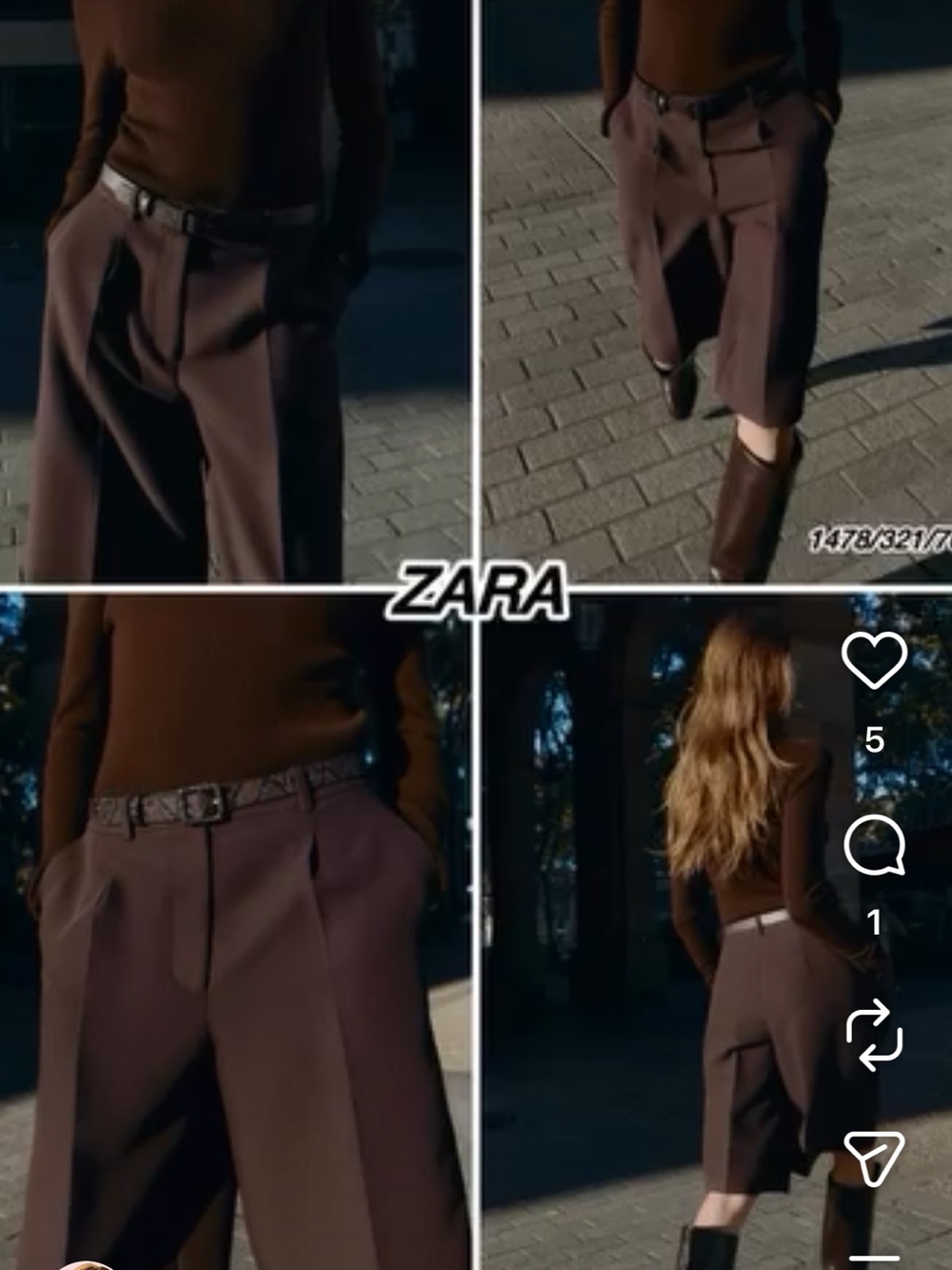 ZARA Wide-Leg Trousers in Dark Brown